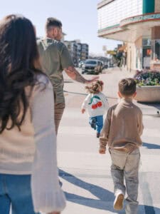 kids crossing the street downtown